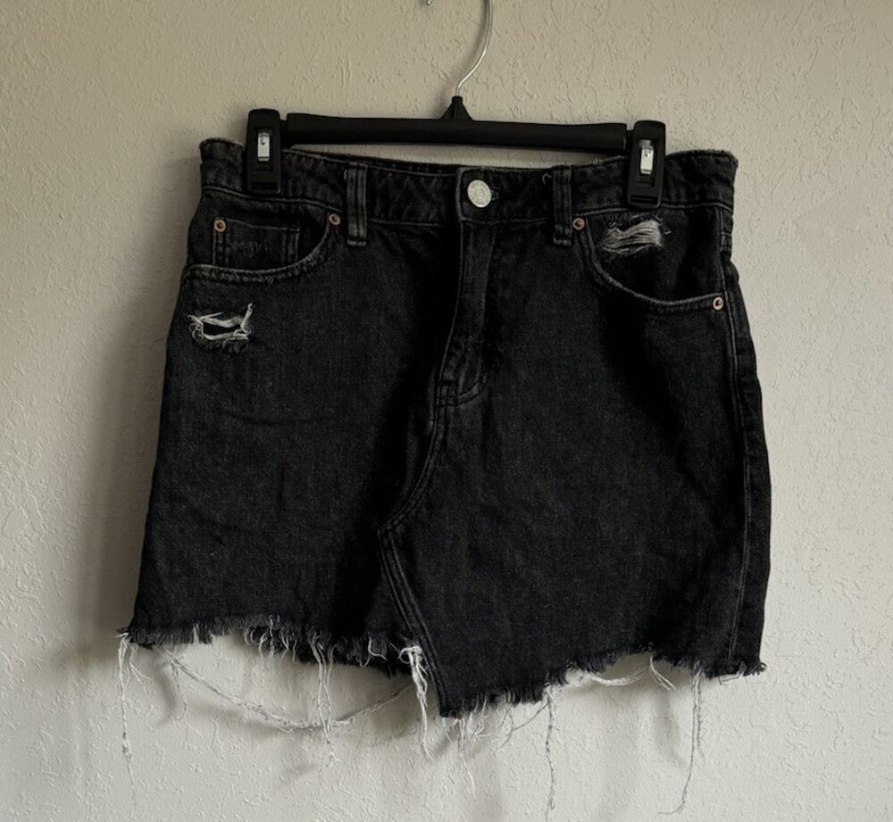 BDG Urban Outfitters Black Denim Distressed Mini Skirt Womens M Grunge Party